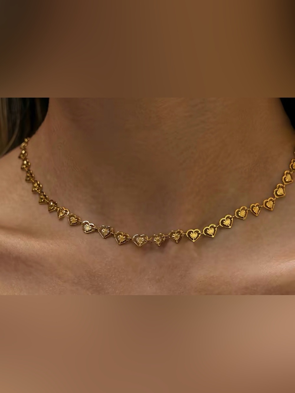 14k gold-plated Heart Link Choker Necklace